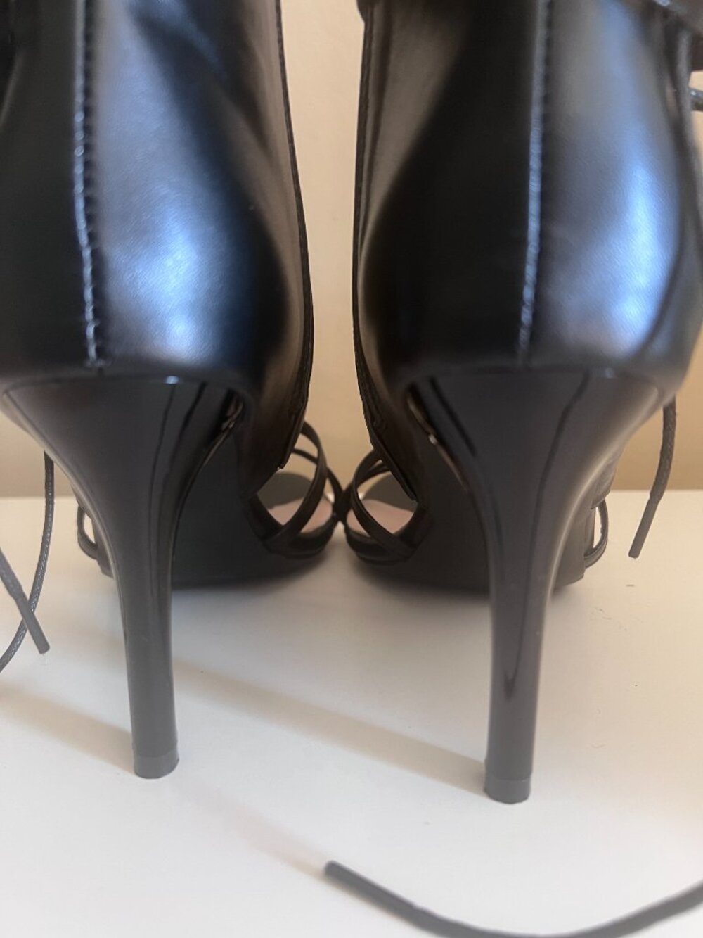Fierce Strappy Black Leather Look Lace-Up Stilettos - 8.5 - Picture 9 of 10